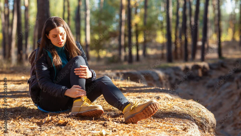 AdobeStock_992053949_Preview Unfall beim Wandern, Frau hält sich Bein