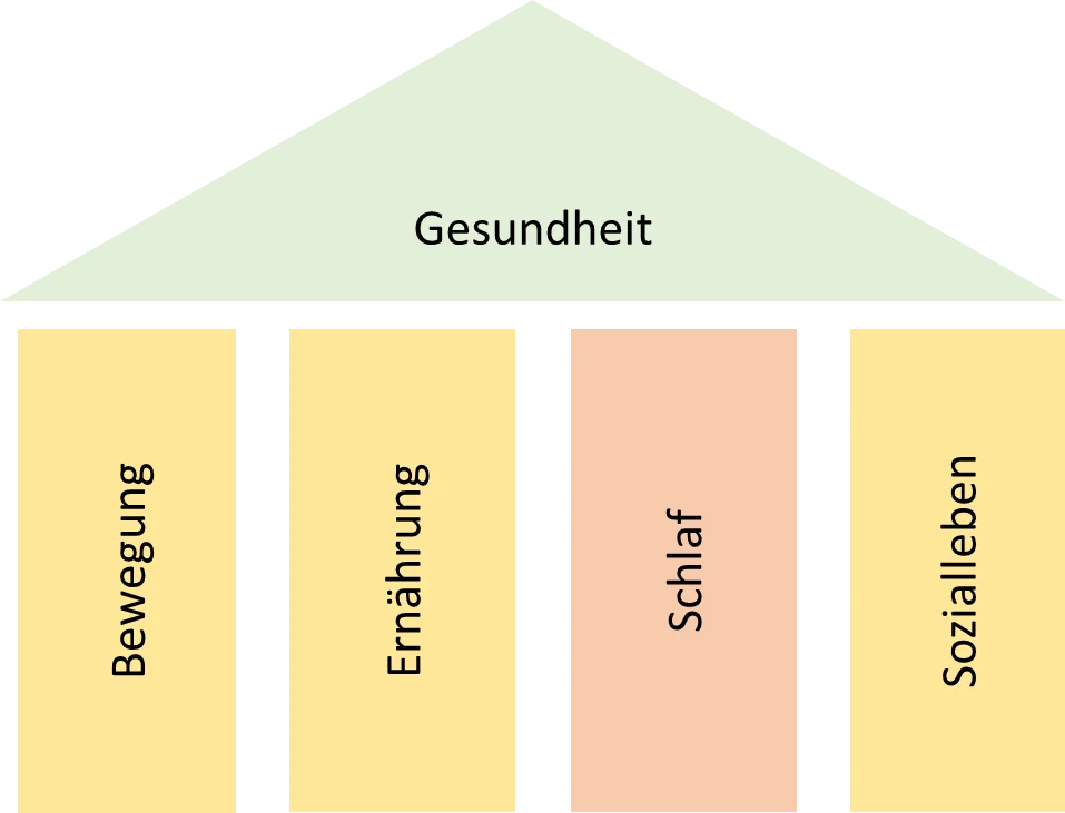 Illustration der 4 Säulen der Gesundheit: Bewegung, Ernährung, Schlaf, ...
